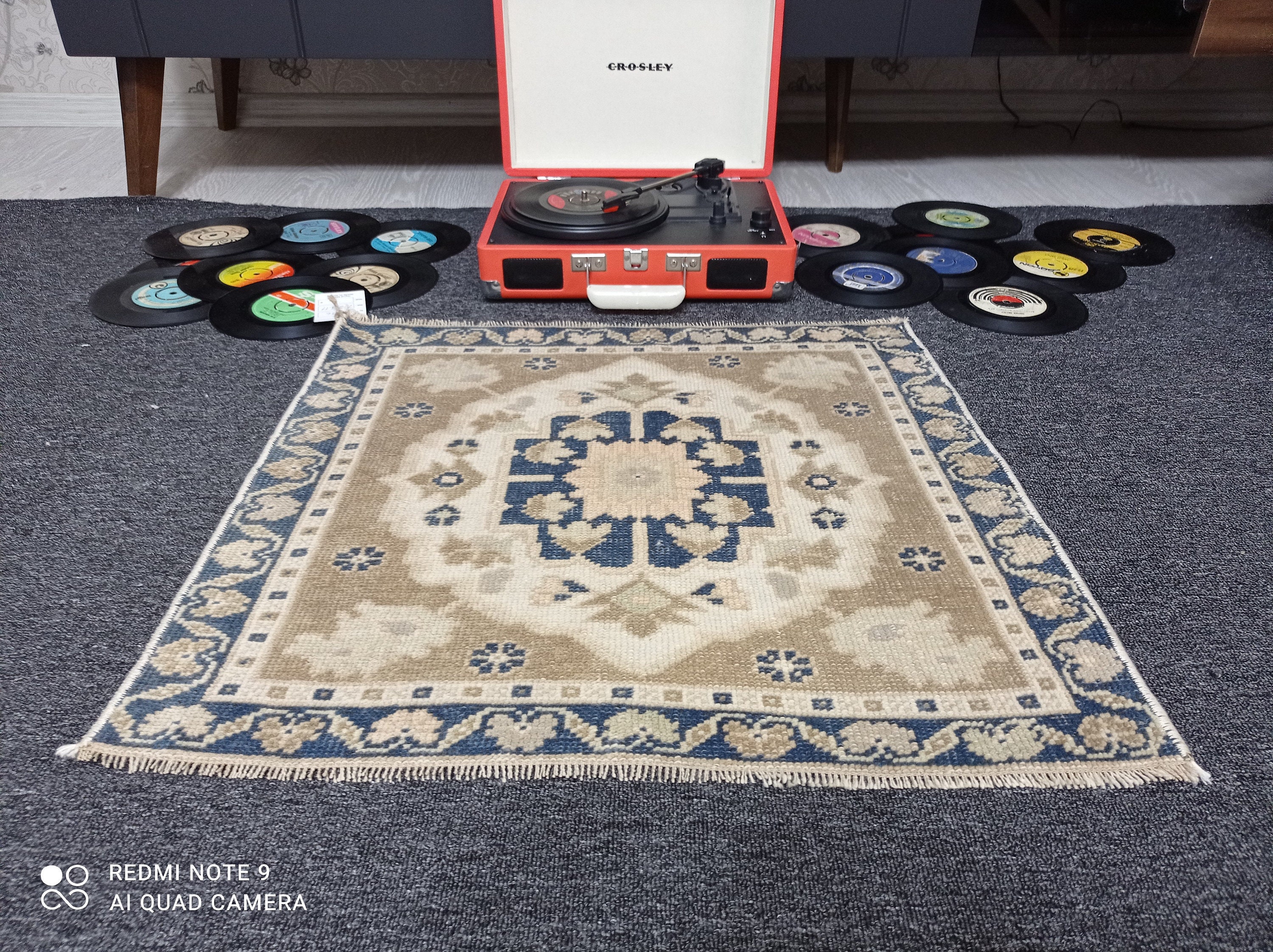 2x2 Small Oushak Rug,2x2 Turkish Mats, 2'1x1'11 Beige-blue Entry Mats ...