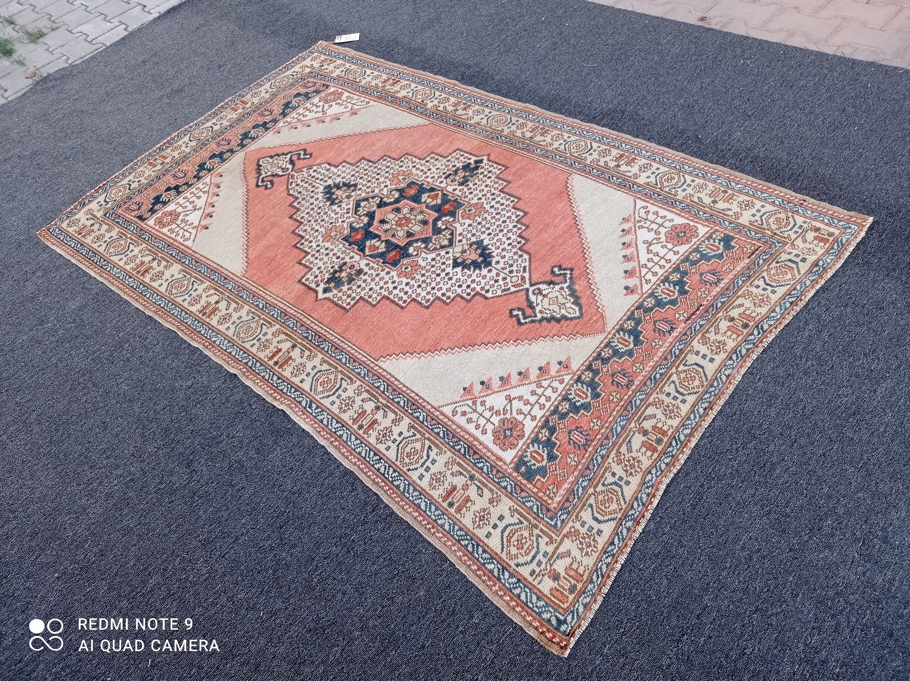 4x7turkish Rug,4x7 Oushak Rug,3'11x6'5 Pink-blue Rug,faded