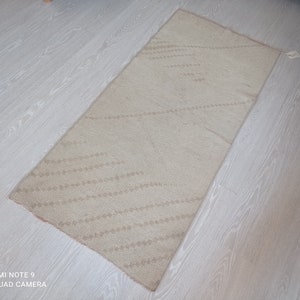 Handwoven Turkish Oushak Rug: 2.4x5.3 Beige-Brown Vintage Wool Rug
