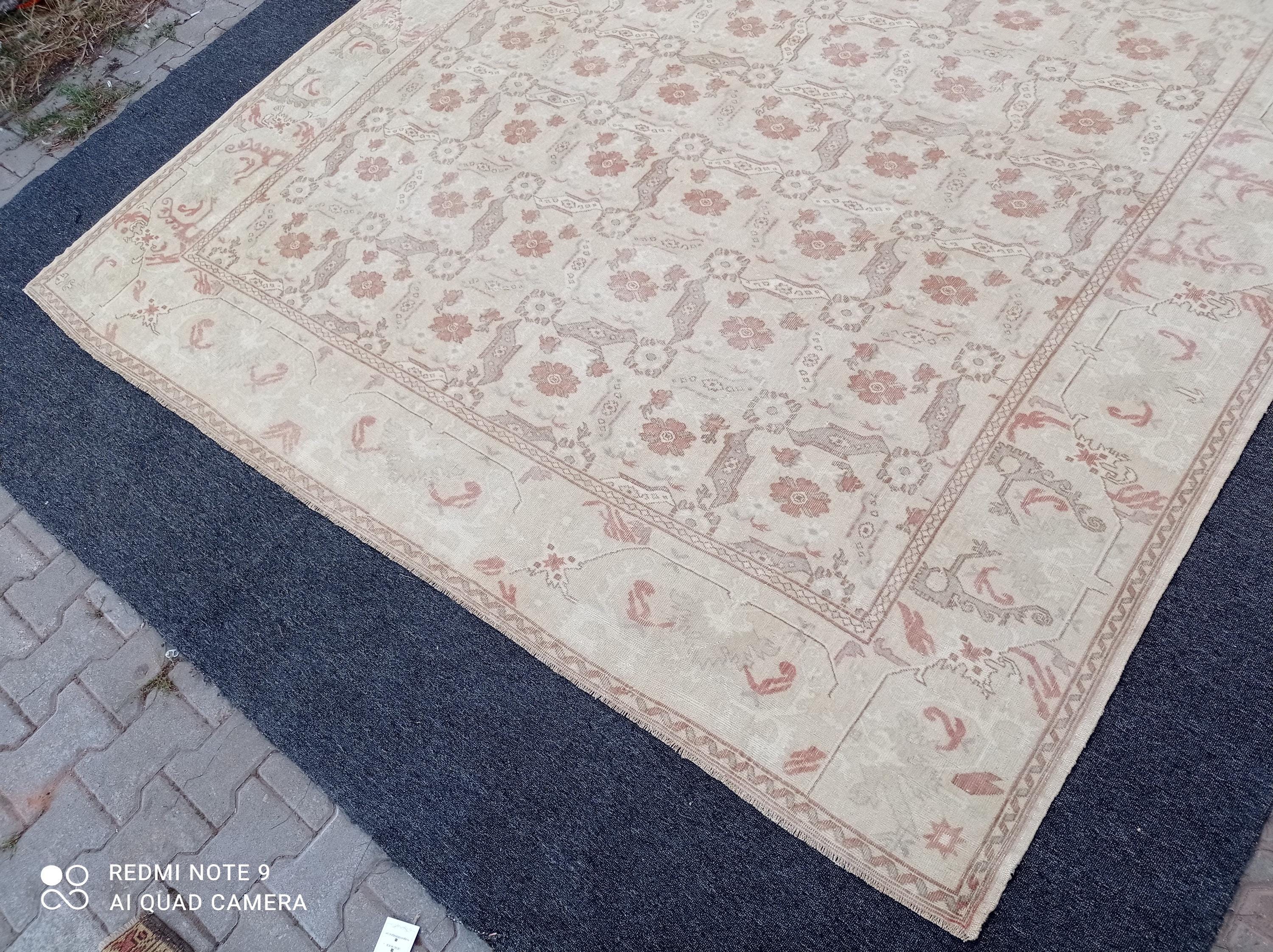 8x11 Oushak Rug, 8x11 Turkish Rug, 8x10.8 Pink Muted Anatolian