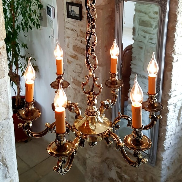 Beautiful vintage, French, 6 position, solid bronze chandelier