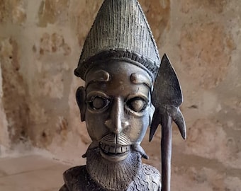 Absolutely stunning, vintage, West African Bafoussam, Folk Art, Bronze Warrior. Circa early to mid-century