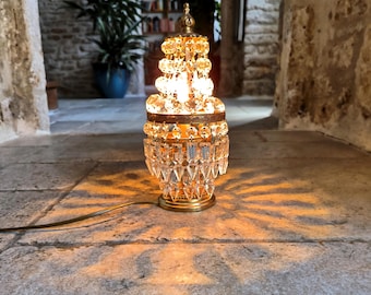 Absolutely beautiful, small, vintage, French, solid bronze, crystal, Rococo style table lamp. Circa 1950's / 60's