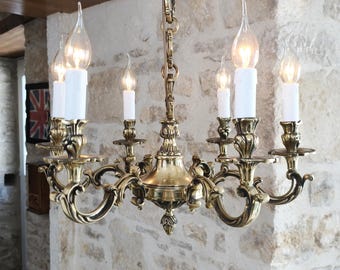 Beautiful, vintage, French, Louis XV style, 6 position, solid bronze chandelier. Circa 1950's / 60's