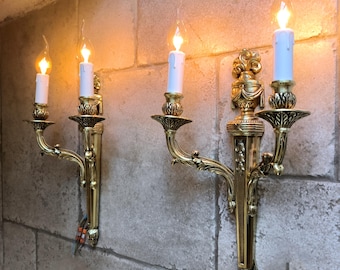 Antique Wall Sconces in Gilded Bronze Louis XVI Style Bronze
