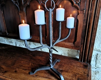 Gorgeous, vintage, French, wrought iron, handmade, gothic, medieval style, 4 position, table candlestick / candelabra. Circa 1950's / 60's