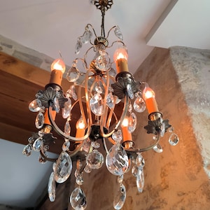 Absolutely stunning, antique, French, Baroque style, bronze, 6 branch, birdcage, crystal chandelier. Circa early 1900&#39;s