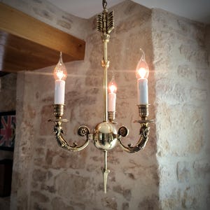 Gorgeous, Vintage French, Empire Style, &#39;Kings Fool/Jester, Falling Arrow&#39; Bronze chandelier. Circa 1950&#39;s/60&#39;s