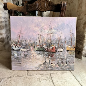 Nautische Hafenszene, pastoses Ölgemälde von William Jones. Guter Vintage Zustand