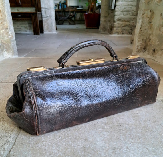 Stunning, rare, antique, French, leather doctors … - image 5