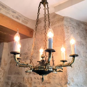 Vintage, French, Empire style, 6 position, bronze chandelier. Circa 1950&#39;s / 60&#39;s