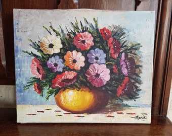 Stunning, vintage, impasto, still life oil on canvas signed "Maruki" on the front in oils. Circa 1950s'