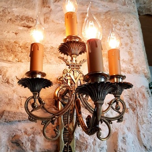 Very beautiful, rare, antique, French, Empire style, bronze, four position wall sconce. Circa early 1900&#39;s.