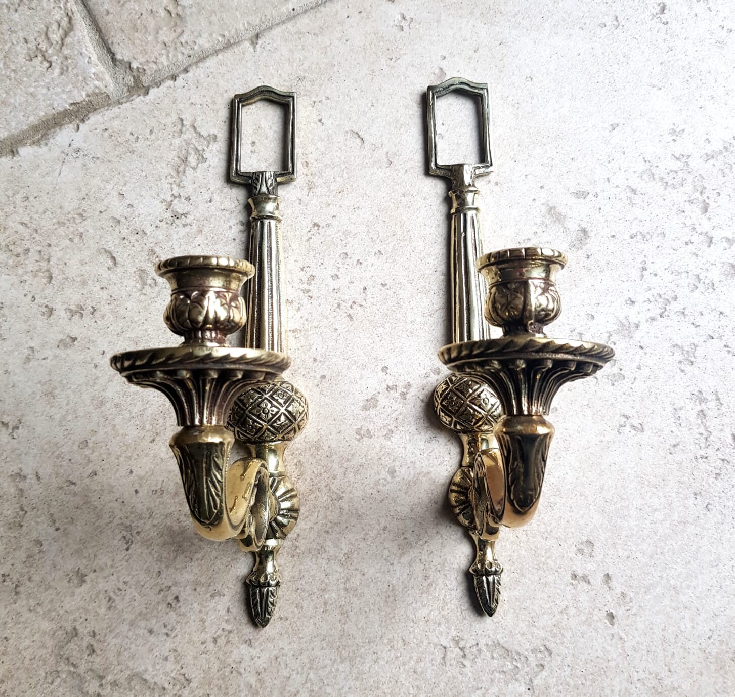 Belle Paire d'appliques Murales Vintage, Français, Bronze Massif, Position Unique