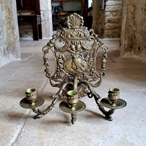 Utterly stunning, antique, French, bronze, 3 position, candle wall sconce. Circa late 1800&#39;s / early 1900&#39;s