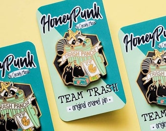 ORIGINAL Trash Panda Raccoon Hard Enamel Pin - Cute raccoon hard enamel pin, Gold lapel pin, Cute animal enamel pin
