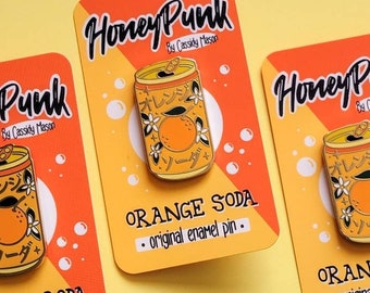 Orange Soda Japanese Soda Enamel Pins,  Ramune soda pin, enamel pin, Kawaii large hard enamel lapel pin aesthetic