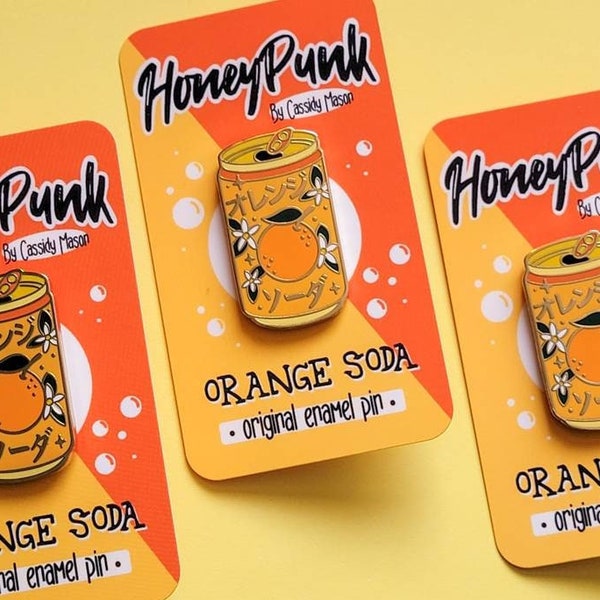 Orange Soda Japanese Soda Enamel Pins,  Ramune soda pin, enamel pin, Kawaii large hard enamel lapel pin aesthetic