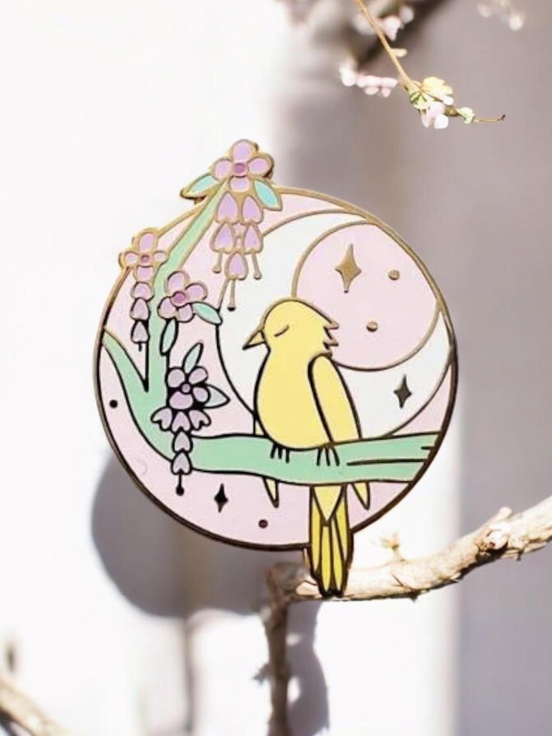 APRIL Cuckoo & Wisteria Hanafuda Cute Hard Enamel Pin - Gold Japanese ...