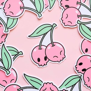 Leuke Cherry Skull-stickers, gestanste skateboardstickers, sticker voor laptopsticker, weerbestendige pastel goth-flair