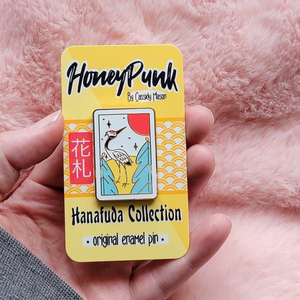 Koi-Koi Hanafuda Card-style Cute Hard Enamel Pin - Gold Japanese enamel pin, Anime pin, Cute animal pins, Pastel enamel pin