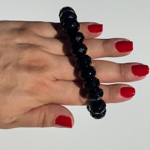 Gorgeous Statement Onyx Faceted Beaded Bracelet | Statement Jewelry | Black Onyx Statement Bracelet | Protection Stone | 14mm