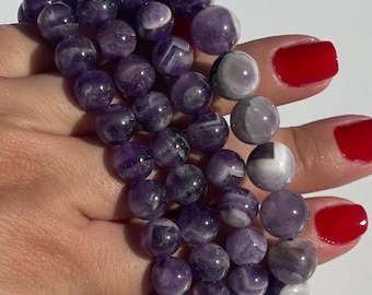 One (1) Chevron Amethyst Stone Bracelet, Dream Amethyst, 10mm (intuitively chosen)