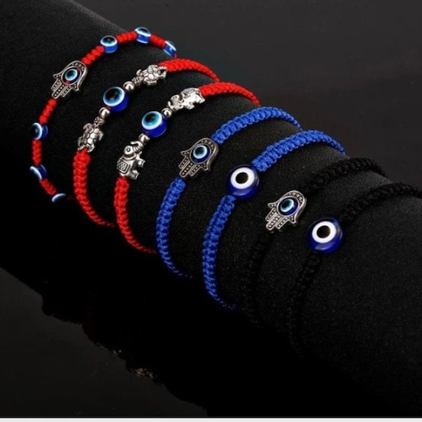 Evil Eye Bracelet | Blue Eye Red String Adjustable Bracelet, Good Luck Charms Hamsa NAZAR Elephant Turtle, Turkish Bead | Protection Jewelry