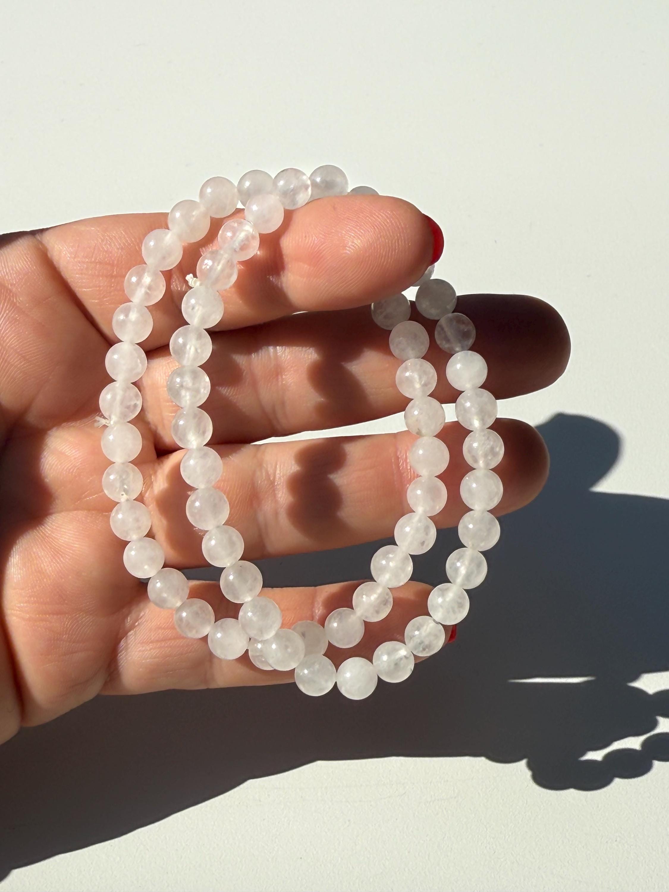 White Jade Beaded Bracelet, 6mm bead