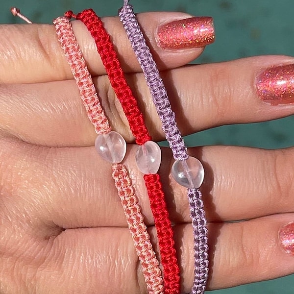 Valentines Bracelet, Friendship Bracelet, Braided Bracelet, Square Knot Bracelet, Red String of Fate, Pulsera Hilo Rojo, Adjustable