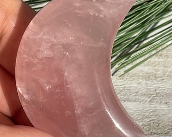 Gorgeous Pink Rose Quartz Crescent Moon Carving, Valentines Gift, Moon Carving | Manifest Love | Heart Chakra | Moon Spells