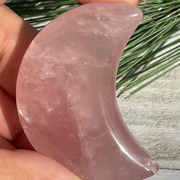 Gorgeous Pink Rose Quartz Crescent Moon Carving, Valentines Gift, Moon Carving | Manifest Love | Heart Chakra | Moon Spells