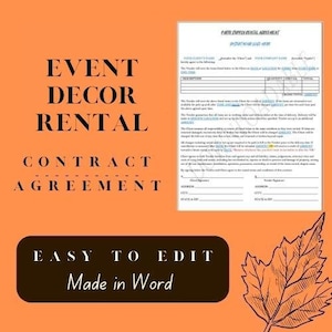 Event Decor Rental Contract Agreement / Microsoft Word / EASY TO EDIT / Party Supply Contract / Rental Agreement