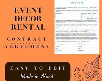Event Decor Rental Contract Agreement / Microsoft Word / EASY TO EDIT / Party Supply Contract / Rental Agreement