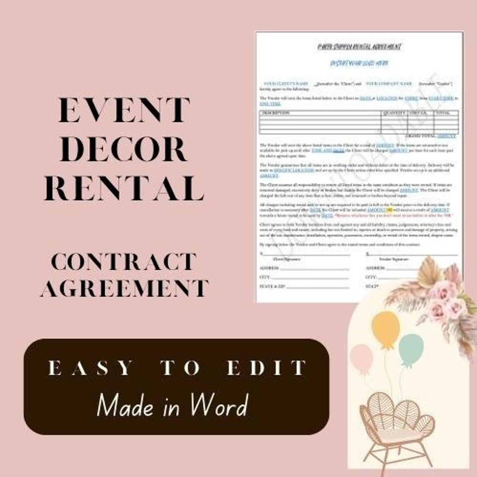 Event Decor Rental Contract Agreement Microsoft Word EASY Etsy event-decor-rental-contract-agreement-microsoft-word-easy-etsy