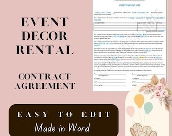 Event Decor Rental Contract Agreement / Microsoft Word / EASY TO EDIT / Party Supply Contract / Rental Agreement
