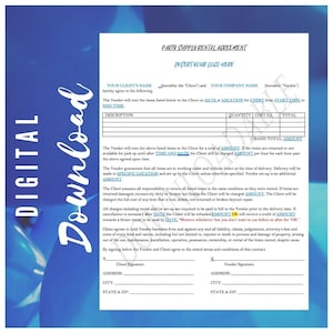 Easy to Edit Party Supply Rental Agreement Contract / Microsoft Word / Party Supply Contract / Simply Rental Agreement