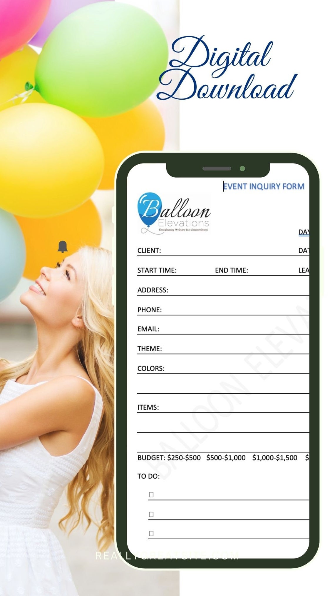 Balloon Decor Event Inquiry Form / Balloon Inquiry Template / Event ...