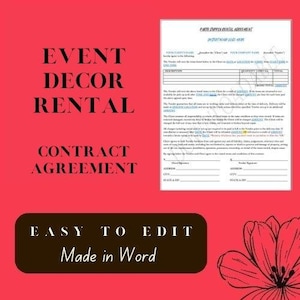 Event Decor Rental Contract Agreement / Microsoft Word / EASY TO EDIT / Party Supply Contract / Rental Agreement