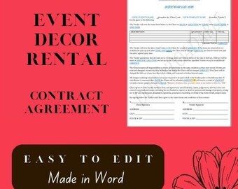 Event Decor Rental Contract Agreement / Microsoft Word / EASY TO EDIT / Party Supply Contract / Rental Agreement