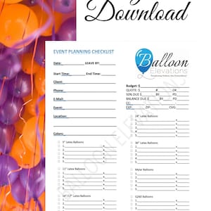 Balloon Business Event Planning Checklist Template DIGITAL DOWNLOAD Customizable Editable Word Doc.