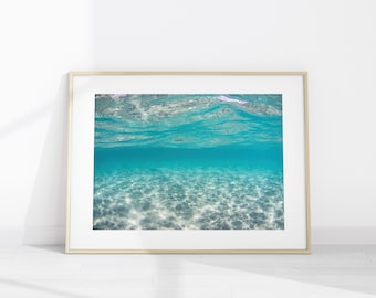 Underwater Ocean Seascape Photo Print, Tropical Ocean Wall Art, Coastal Beach Poster Decor