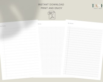 Printable Lined Paper / Graph Paper / Notebook Journal Dotted Paper / Digital download PDF INSTANT DOWNLOAD / College Ruled / Wide Ruled