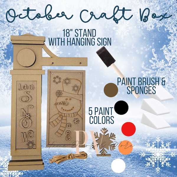 October 2023 Craft Box, Laser Cutout, Winter Craft, Farmhouse Decor, Shelf Sitter, Snowman Decor