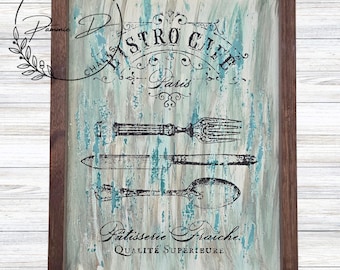 Paris Bistro Cafe Sign: French Kitchen Decor, Farmhouse Patisserie Art
