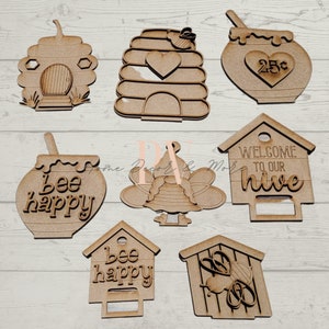 Blank Bee Happy Standing Cutout Set, Laser Wood Cutout, Wooden Craft, DIY Project, Inspirational Art