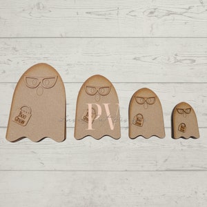 Standing Ghosts with Glasses, Laser Cutout, DIY Paint Project, Blank Wood, Wooden Shape, Halloween Decor, Spooky Season