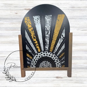 Boho Sunburst Arch Sign, Sunburst Decor, Boho Shelf Sitter, Tribal Sun Decor, Sun Pattern Art, Farmhouse Boho, Sunrise Decor,Bold Boho Decor