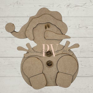 Whimsical Chunky Snowman Cutout, Laser Cutout, Snowman Craft, Farmhouse Decor, Shelf Sitter, Snowman Decor