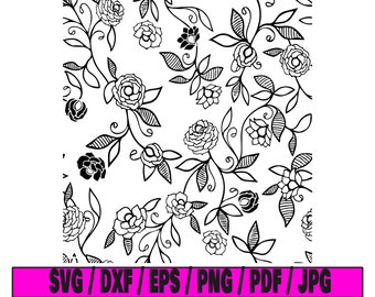 May include: Black and white floral pattern with stylized roses and leaves. The pattern is seamless and can be used for a variety of projects.